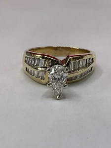 14K 585 Yellow Gold 2.25cttw Pear Natural Diamond Engagement Ring Size 11 - Picture 1 of 9