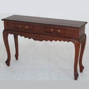 Hall Table Timber Mahogany Brown 2 Drawer Console Table Carved W120xD35x76cm. - Picture 1 of 5