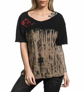 Affliction Live Fast Shirt Cutout Womens Small Tie Dye Bleached Roses Embroider - Imagen 1 de 11