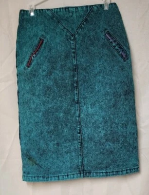Falda vaquera vintage (ópal) verde (estilo años 80) talla 10 Foto 1 de 4