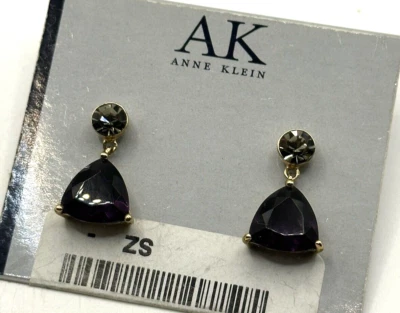 Purple Crystal Purple Drop Dangle Earrings Gold Tone ANNE KLEIN NEW - Image 1 of 4