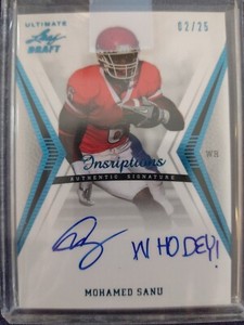 2012 LEAF ULTIMATE DRAFT INSCRIPTIONS MOHAMED SANU ROOKIE ON CARD AUTO SP /25 