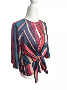 Fate by LFD Striped Peek a Boo Neck Tie Front Blouse Sz Small Women's - Picture 1 of 8