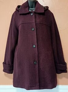 Pendleton Women's Wool Blend Winter Coat With Detachable Hood Burgundy Size L