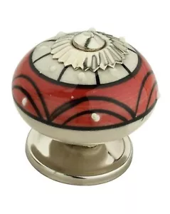 Mascot Hardware Art 1-3/5" (40 mm) Red and Cream Cabinet Knob LOT OF 2 - Picture 1 of 8