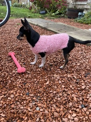 Teacup tiny chihuahua puppy kitten pink  knitted Jumper xxs.Baby Pink handmade - Image 1 of 4