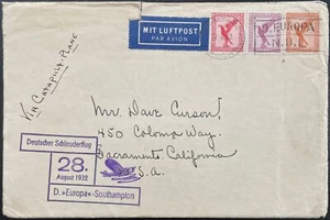  Germany #C28-30 on 1932 catapult mail cover (cat.K124c), D "Europa" Station  *d - Picture 1 of 3