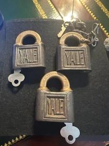 Three (3) Vintage Yale Push Key Padlocks w/keys - Picture 1 of 11