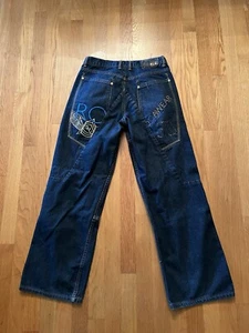 Rocawear Boys Jeans Blue Size 18 Baggy Loose Skater Y2K Embroidered Dog Tags - Picture 1 of 12