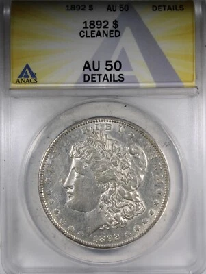 Dólar Morgan 1892 ANACS AU50 detalles moneda limpia fecha clave $1 Foto 1 de 2