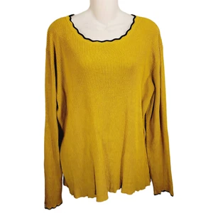 Cato 26W 28W Knit Sweater Mustard Scoop Neck Womens Stretch Long Sleeve  - Picture 1 of 7