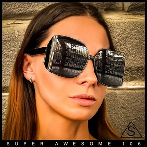 Womens Folded Curve Lens Oversized Rectangle Butterfly Designer Sunglasses - Picture 1 of 39