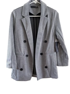 Blazer/Chaqueta Negra Cinta Gris/Blanco Rayas Doble Pecho Sin Forro Talla XS - Imagen 1 de 9