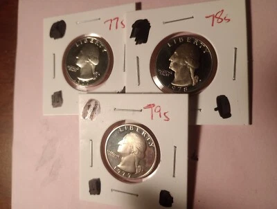 3 WASHINGTON QUARTERS, PROOF, 1977-S, 1978-S, 1979-S, EXCELLENT SET, BEAUTIES - Image 1 of 3