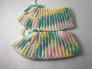 Vintage Hand Knitted Women's Booties Socks Multi-Color Pastels 9-11 NOS - Picture 1 of 12