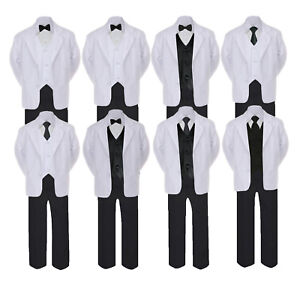 Formal Black & White Suit Set Black Bow Necktie Vest for Boy Baby Toddler Teens