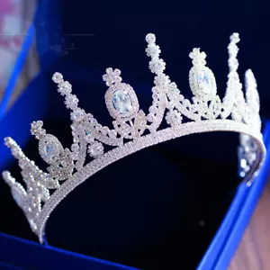 6.5cm Tall Clear CZ Crystal Large Wedding Bridal Queen Princess Prom Tiara Crown - Picture 1 of 5
