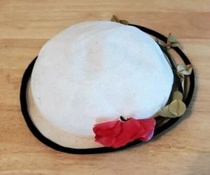 Vintage New Era Hat Off White with Flower & Black Velvet Rim Size 22 - Picture 1 of 6