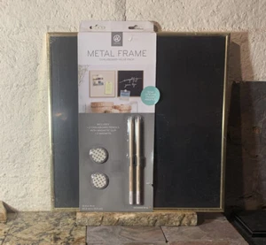 New Magnetic Black Chalkboard 14x14 Gold Trim Frame W/ 2 Chalks Magnets - Picture 1 of 18
