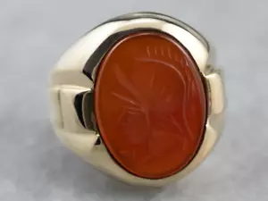 Men's Vintage Gold Carnelian Intaglio Ring - Picture 1 of 10