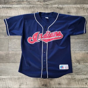 Rare Vintage 80's ? Cleveland Indians Russle Athletics Mens Large Blue Jersey - Picture 1 of 11