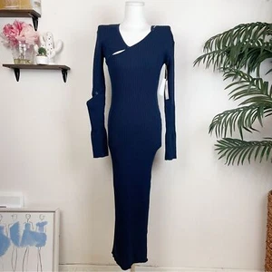 Moon River Navy Knit Long Sleeve cut out Midi Dress NWT Women SIZE S - Picture 1 of 7