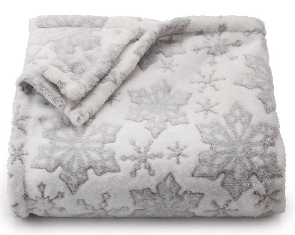 FROSTED SNOW FLAKE Winter Silver Oversized 5x6 ft THROW BLANKET The Big One NEW! - Image 1 of 1