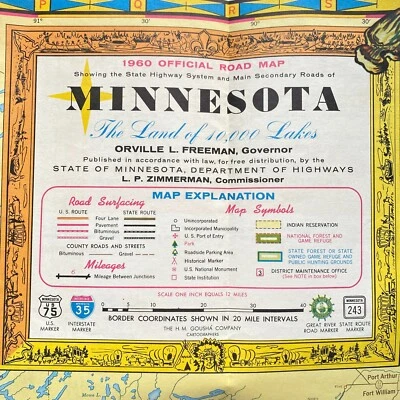 1960 Minnesota Land of 10,000 Lakes Folding Road Map Color Pictures City Index - Image 1 of 4