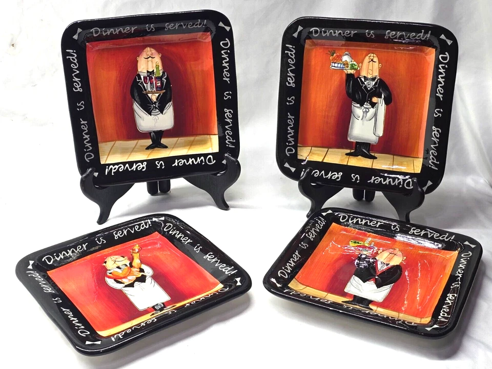 CERTIFIED INTERNATIONAL Dinner Is Served 8.5" Salad Plate - COMPLETE Set Of 4 - Image 1 of 4