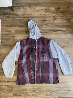 Sudadera con Capucha a Presión Estilo Surf De Colección Tela Escocesa Algodón Hecha en EE. UU. Mediana Roja Gris Foto 1 de 4