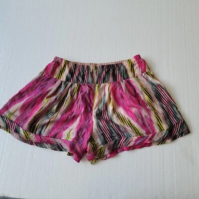 Pantalones Cortos Rosa Verde Rayas 100% Seda Talla M Tiro Alto Ligeros Cremallera Trasera  Foto 1 de 4