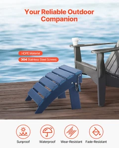 Adirondack Foldable Blue Ottoman - HDPE Patio Footrest 15.7L x 18.9W x 13H - Per - Picture 1 of 10