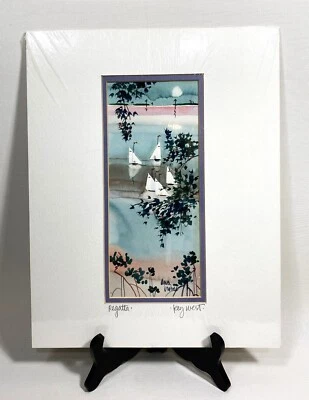 REGATA VELERO KEY WEST MATE AÑOS 80 10"x 4" acuarela original por ANN IRVINE Foto 1 de 4