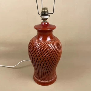 Vintage Ceramic Lamp Light Bedside Table Striped Burnt Orange Vase Side Antique - Picture 1 of 12