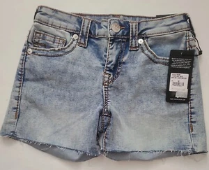 True Religion Jayde Big T Jean Short Shorts Light Wash Raw Hem Sz 25 NWT - Picture 1 of 8