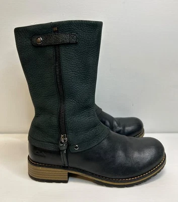 CLARKS Girls Black Boots Leather Calf High Zip up Kids UK Size 1 fab condition - Image 1 of 4