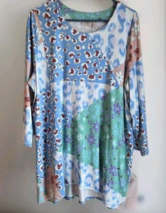 LOGO Lori Goldstein XL Hadley Multicolor Abstract & Floral Tunic Top Oversize - Picture 1 of 7
