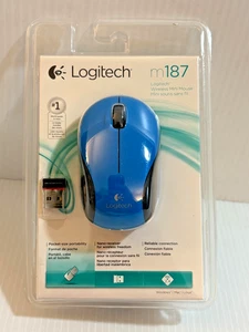 NEW SEALED Logitech m187 Wireless Mini Mouse Blue Black Portable - Picture 1 of 3