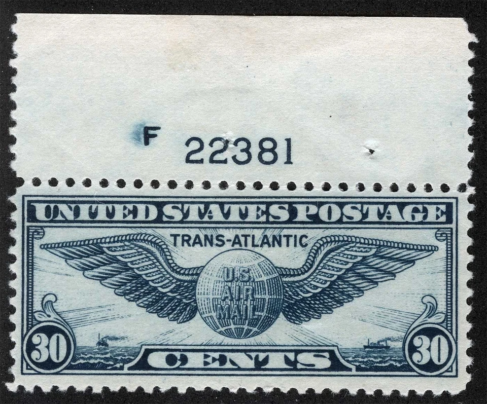 US Sc C24 azul opaco 30¢ 1939 MNH goma original F22381 superior plt no. Individual Foto 1 de 1
