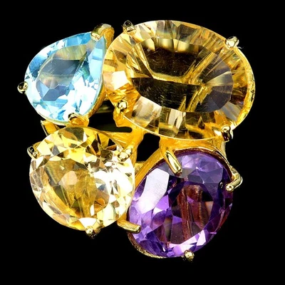 Anillo de plata de ley 925 ovalado citrino amatista topacio piedras preciosas tamaño de joyería Foto 1 de 4