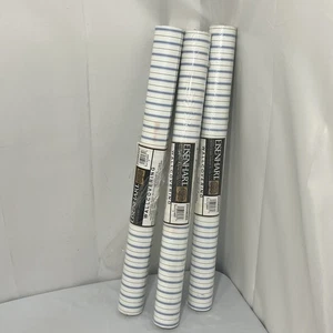 3 Rolls Vtg Eisenhart Pre Pasted Wall Paper Blue Striped 20.5" x 33' USA - Picture 1 of 12