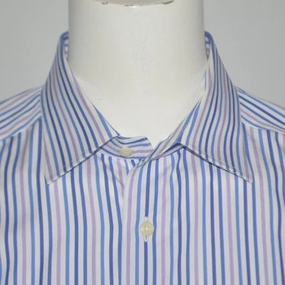 DAVID DONAHUE Classic Fit Blue Purple Striped Cotton Dress Shirt 17 36/37 - Image 1 of 3