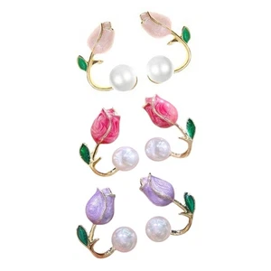 3 Pairs Charm Earrings Studs Earrings with Flower Theme Daily Elegant Ear Studs - Picture 1 of 8