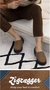 Zigzagger Men's Size 7  Brown Slippers with Memory Foam,  Loafer Slippers - Picture 1 of 6
