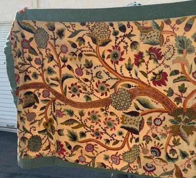 Custom Made Heavy Embroidered curtain panels. Green linen boarder - Image 1 of 4