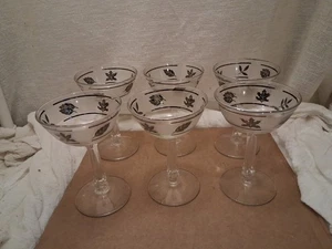 4 Vintage Libbey Frosted Silver Leaf Foliage Champagne Coupe Sherbet Glasses - Picture 1 of 20