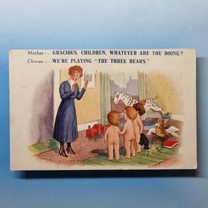 Reg Maurice Comic Postcard C1930 Children Playing Three Bears Rocking Horse - Picture 1 of 2