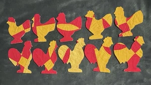 10 PRIMITIVE ANTIQUE CUTTER QUILT CHICKENS HENS & ROOSTERS! RED AND YELLOW!! - Picture 1 of 1