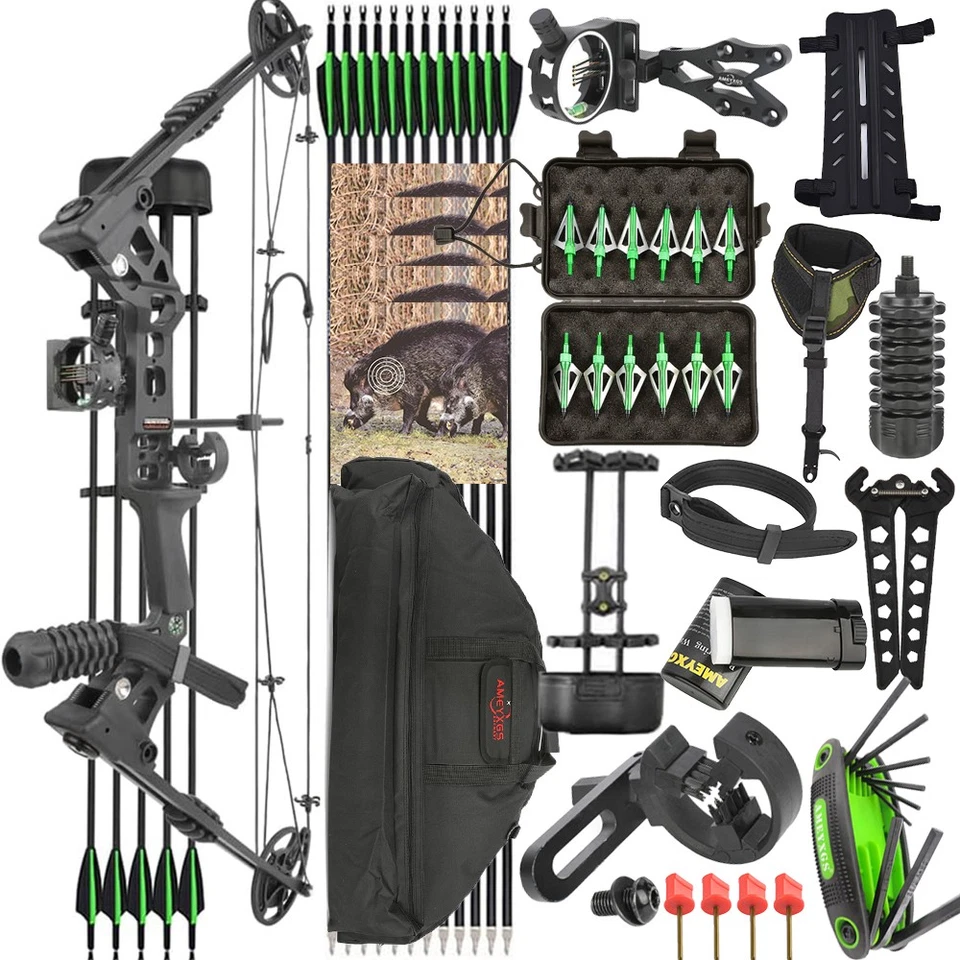 Archery Compound Bow Bag Arrows Set 20-70lb Adjustable Bow Hunting 320FPS RH LH - Image 1 of 4