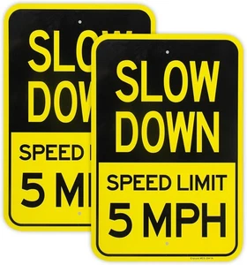 2-Pack Large Slow Down Sign, Speed Limit 5 MPH 18'' x 12'', Reflective Yellow - Picture 1 of 6